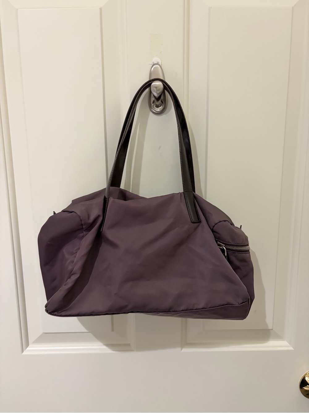 Prada Nylon Shoulder Bag in Dusty Mauve with Dark Brown Handles - Picture 3 of 6